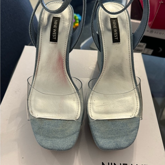 Summer Nine West Clear & Denim Wedge Sandals - Picture 2 of 3